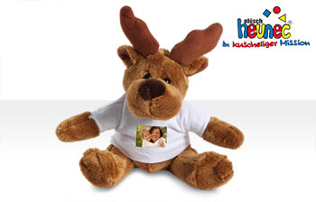 peluche élan avec impression photo sur t-shirt